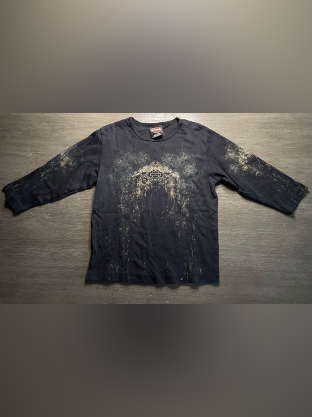 Harley Davidson Grey Black Long Sleeve TShirt Crew Neck M - Picture 1 of 9